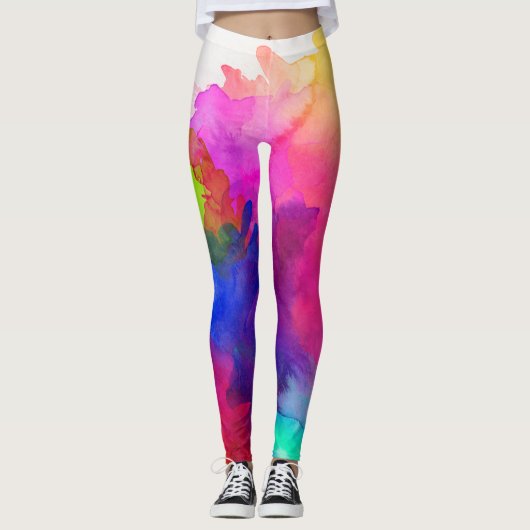 Abstracte regenboogWaterverf Leggings (Voorkant)