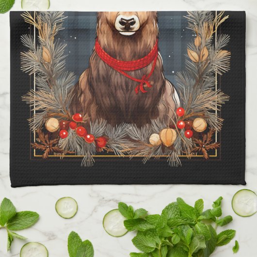 Abstracte rendieren gewei rode en groene dennen theedoek (Gevouwen)