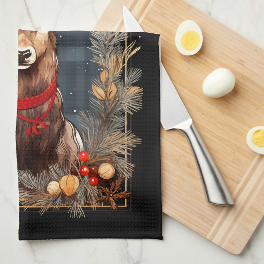 Abstracte rendieren gewei rode en groene dennen theedoek (Quarter Fold)