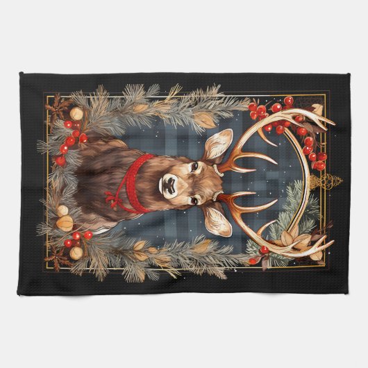 Abstracte rendieren gewei rode en groene dennen theedoek (Horizontaal)