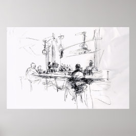 Abstracte restaurant scene - poster