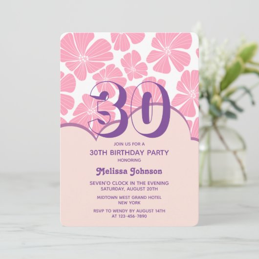 Abstracte Retro Anjer Roze Kamille Verjaardag Kaart (Staand voorkant)