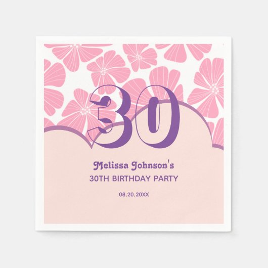 Abstracte Retro Anjer Roze Kamille Verjaardag Servet (Voorkant)