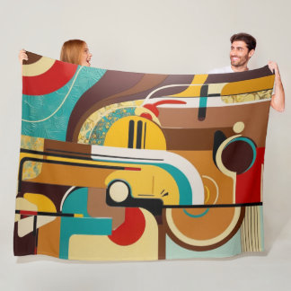 Abstracte retro art | Geel en bruin design Fleece Deken