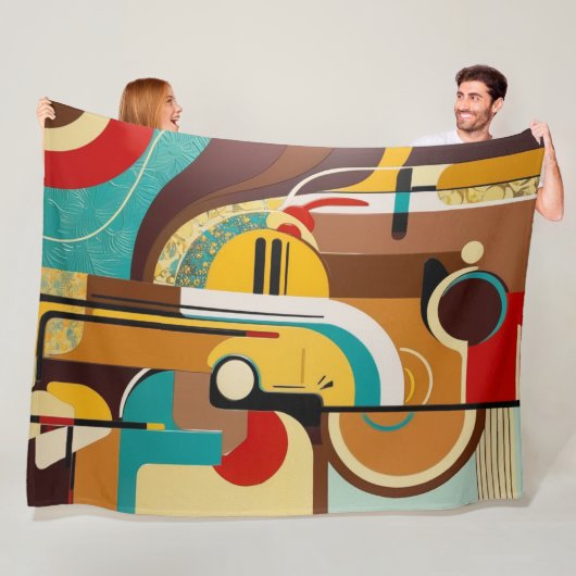 Abstracte retro art | Geel en bruin design Fleece Deken (In situ)