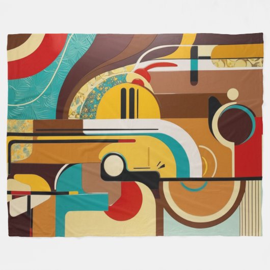 Abstracte retro art | Geel en bruin design Fleece Deken (Voorkant (Horizontaal))