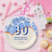 Abstracte Retro Blauwe Kamille Bloem Verjaardag Papieren Bordje (Feest)