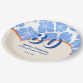 Abstracte Retro Blauwe Kamille Bloem Verjaardag Papieren Bordje (Gekanteld)