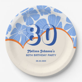 Abstracte Retro Blauwe Kamille Bloem Verjaardag Papieren Bordje