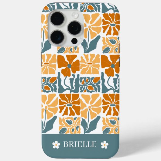 Abstracte Retro Bloem iPhone Hoes met Aangepaste N (Achterkant)