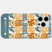 Abstracte Retro Bloem iPhone Hoes met Aangepaste N (Achterkant (horizontaal))