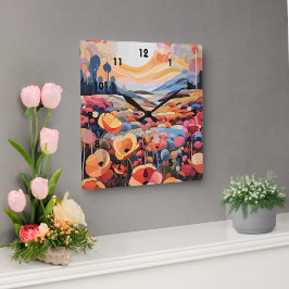 Abstracte retro bloemen ronde klok