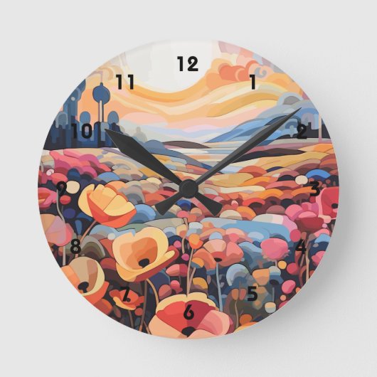 Abstracte retro bloemen ronde klok (Voorkant)