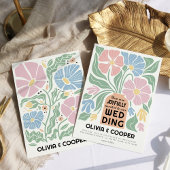 Abstracte Retro Boho Chic Kleurrijke Bloemenbruilo Kaart