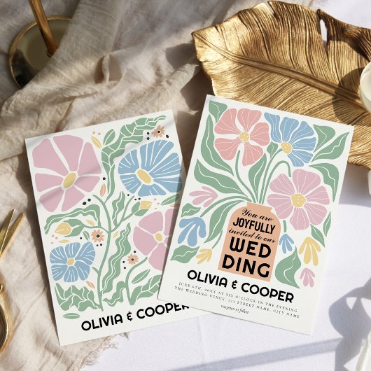 Abstracte Retro Boho Chic Kleurrijke Bloemenbruilo Kaart