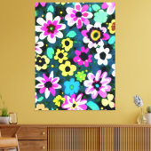 Abstracte Retro Boho Spring Flowers Viva Magenta Canvas Afdruk (Insitu (Woonkamer))