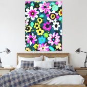 Abstracte Retro Boho Spring Flowers Viva Magenta Canvas Afdruk (Insitu (Slaapkamer))