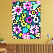 Abstracte Retro Boho Spring Flowers Viva Magenta Canvas Afdruk (Insitu (Woonkamer))