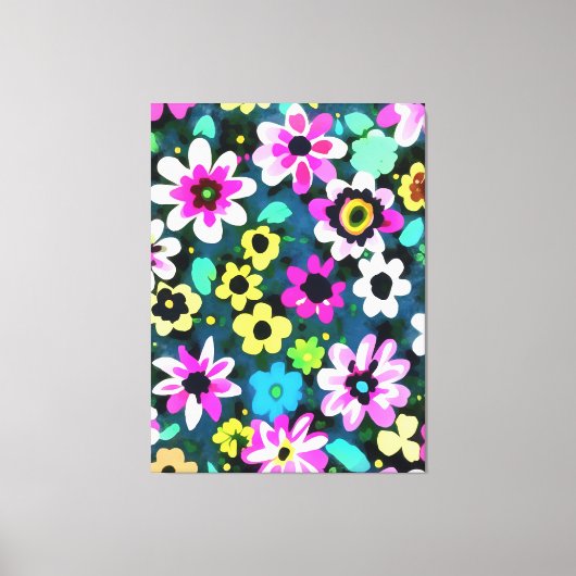 Abstracte Retro Boho Spring Flowers Viva Magenta Canvas Afdruk (Voorkant)
