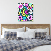 Abstracte Retro Boho Spring Flowers Viva Magenta Canvas Afdruk (Insitu (Slaapkamer))