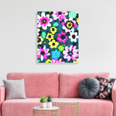 Abstracte Retro Boho Spring Flowers Viva Magenta Canvas Afdruk (Insitu (Woonkamer))