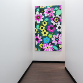 Abstracte Retro Boho Spring Flowers Viva Magenta Canvas Afdruk