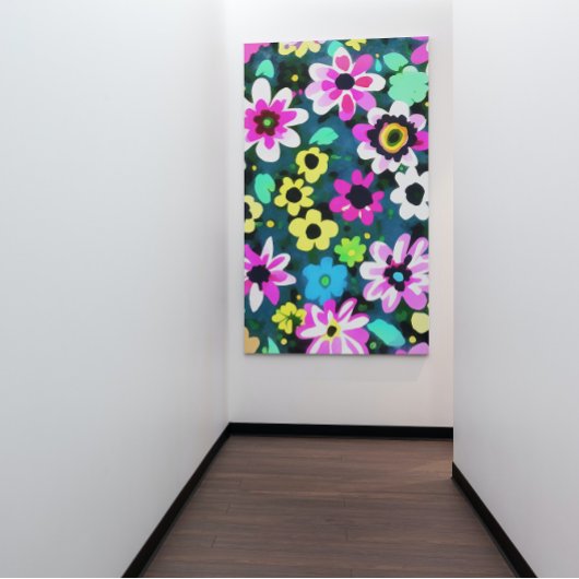 Abstracte Retro Boho Spring Flowers Viva Magenta Canvas Afdruk