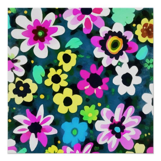 Abstracte Retro Boho Spring Flowers Viva Magenta Perfect Poster (Voorkant)