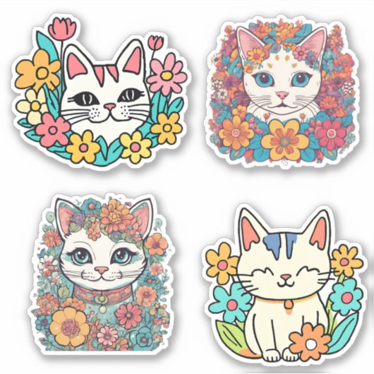 Abstracte Retro Cat Collectie Waterdicht Sticker (Voorkant)