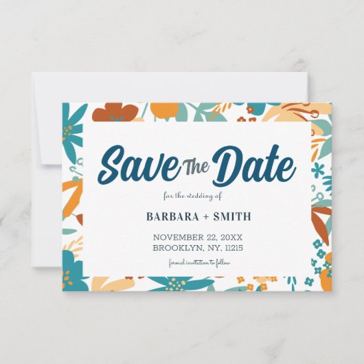 Abstracte Retro Charm Bright Bold Wildflower Save The Date (Voorkant)