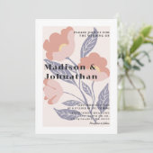 Abstracte Retro Floral Pink & Blue Wedding Kaart (Staand voorkant)