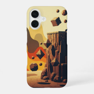 Abstracte Retro-Gaming Zwevende Kliffen iPhone 16 Hoesje