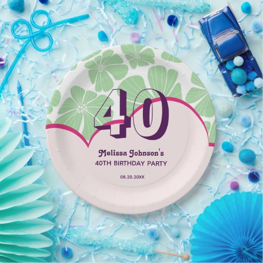 Abstracte Retro Groene Kamille Bloem Verjaardag Papieren Bordje (Feest)