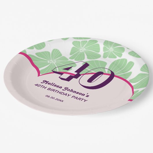 Abstracte Retro Groene Kamille Bloem Verjaardag Papieren Bordje (Gekanteld)