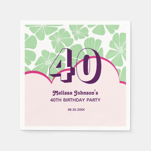 Abstracte Retro Groene Kamille Bloem Verjaardag Servet (Voorkant)