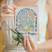 Abstracte Retro Heldere Kleurrijke Bloemen Bruilof Kaart