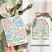 Abstracte Retro Heldere Kleurrijke Bloemen Bruilof Kaart