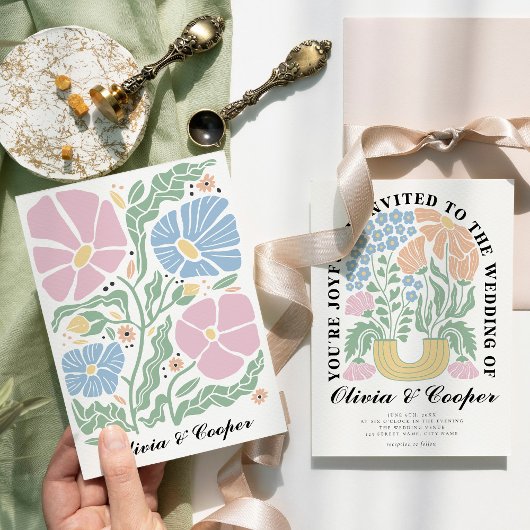 Abstracte Retro Heldere Kleurrijke Bloemen Bruilof Kaart