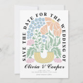 Abstracte Retro Heldere Kleurrijke Bloemen Bruilof Save The Date (Voorkant)