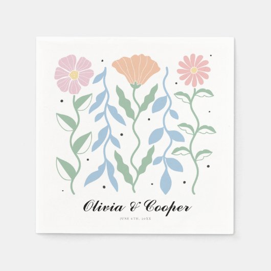 Abstracte Retro Heldere Kleurrijke Bloemen Bruilof Servet (Voorkant)