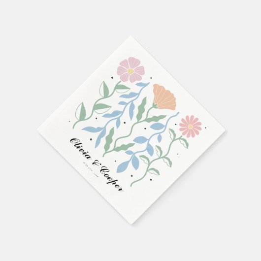 Abstracte Retro Heldere Kleurrijke Bloemen Bruilof Servet (Hoek)