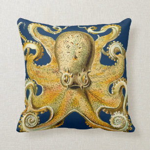 Abstracte retro-heuppilo van Navy Gold Octopus Kussen