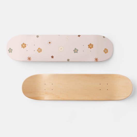 Abstracte Retro Hippie Floral Pattern Baby Roze Persoonlijk Skateboard (Horizontaal)