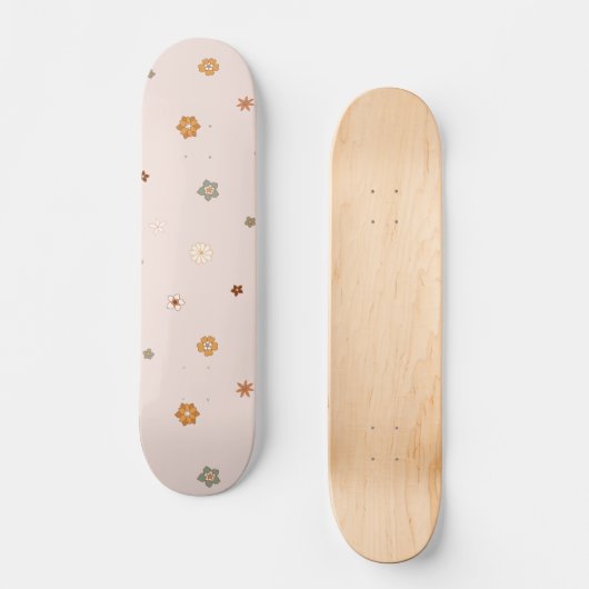 Abstracte Retro Hippie Floral Pattern Baby Roze Persoonlijk Skateboard (Voorkant)