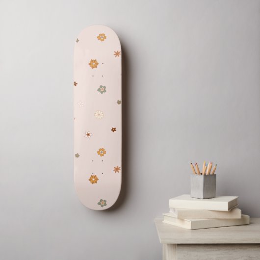 Abstracte Retro Hippie Floral Pattern Baby Roze Persoonlijk Skateboard (Muurkunst)