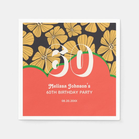 Abstracte Retro Kamille Bloemengeel Verjaardag Servet (Voorkant)