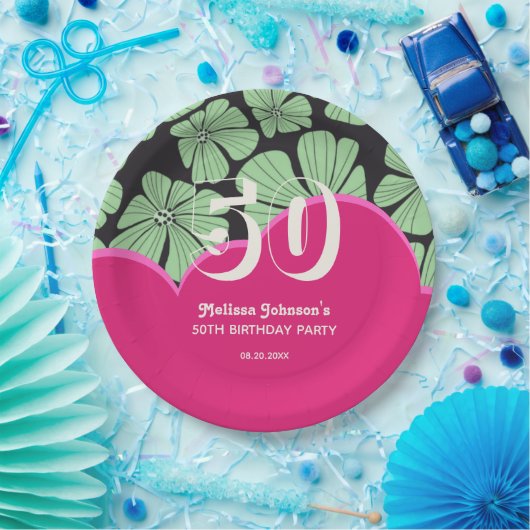 Abstracte Retro Kamille Bloemenroze Verjaardag Papieren Bordje (Feest)