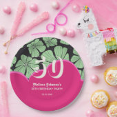 Abstracte Retro Kamille Bloemenroze Verjaardag Papieren Bordje (Feest)