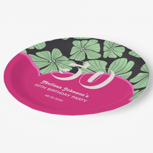 Abstracte Retro Kamille Bloemenroze Verjaardag Papieren Bordje (Gekanteld)