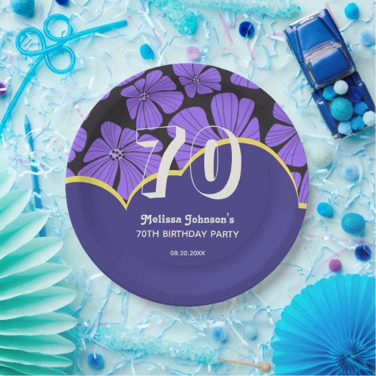 Abstracte Retro Kamille Floral Paarse Verjaardag Papieren Bordje (Feest)